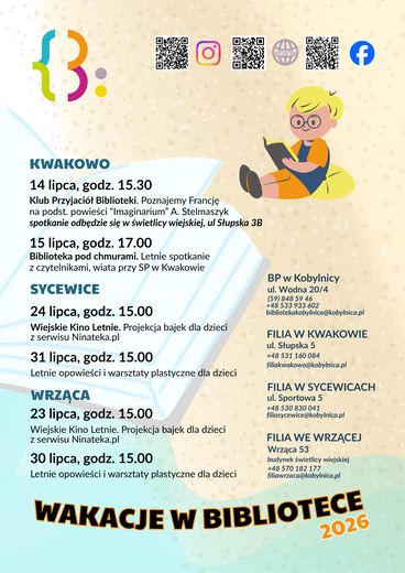 Zajęcia organizowane w czasie wakacji w BP w Kobylnicy i filiach 2026