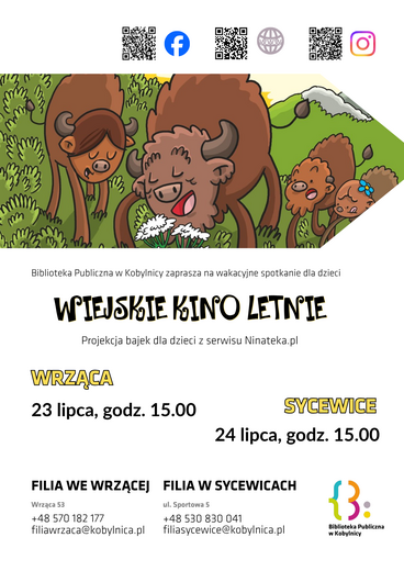 Wakacyjne Kino Letnie w filiach w Sycewicach i Wrzącej