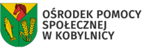 Logo Ośrodka Pomocy Społecznej w KObylnicy: herb Gminy Kobylnica, po jego prawej napis &quot;OSP w Koblynicy&quot;