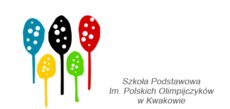 Logo szkoł podstawowej w Kwakowie im. Olimpijczyk&oacute;w Polskich; logo nawiązuje do flagi olimpijskiej