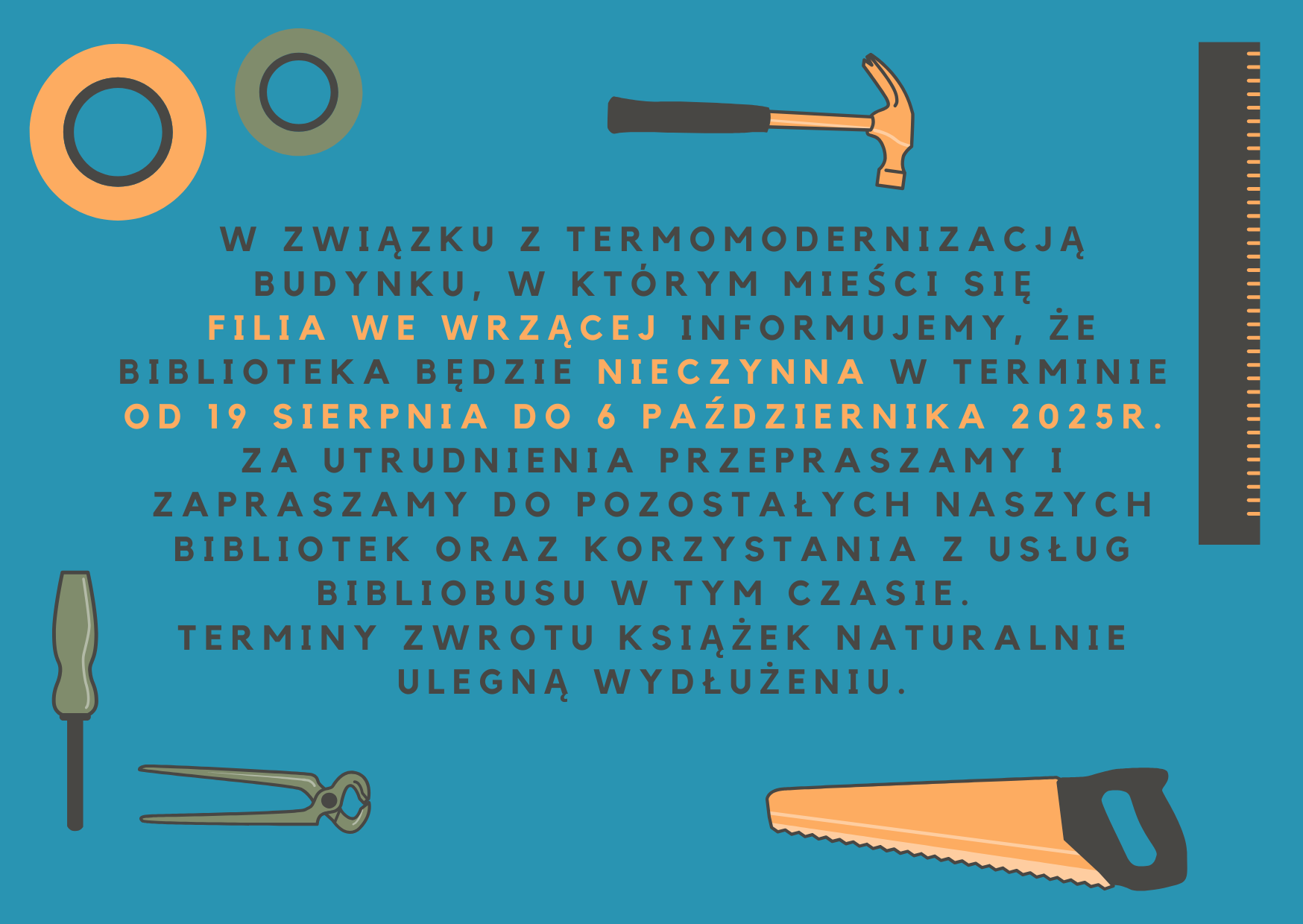 Komunikat o&nbsp;zamknięciu filii we Wrzącej