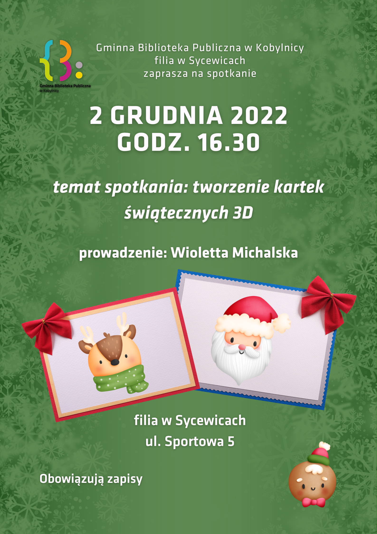Warsztaty tworzenia kartek świątecznych dla dzieci 2 grudnia 2022 godz. 16:30