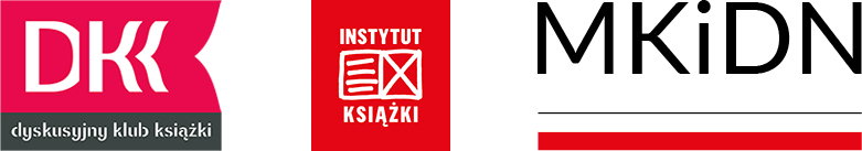 Logotypy Dyskusyjny Klub Książki,  Instytut Książki oraz Ministerwstwo Kultury i Dziedzictwa Narodowego