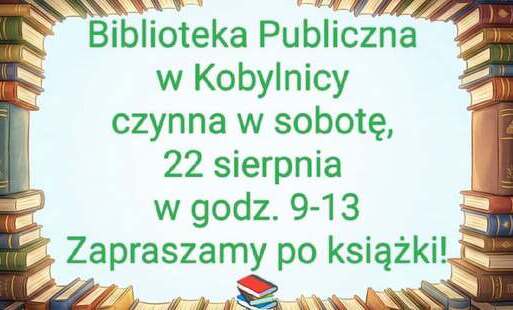 BP w Kobylnicy czynna 22 sierpnia 2026 sobotni dyżur biblioteczny