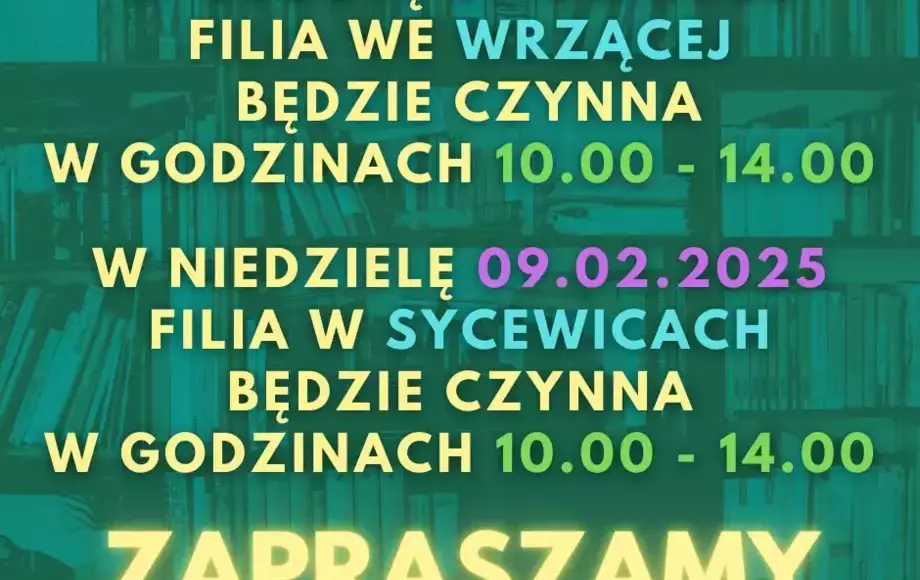 Godziny pracy filii w weekend 8-9.02